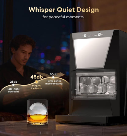 DOQAUS Clear Ice Cube Maker, 2.2-Inch Ice Ball Maker Machine with Water Recycling & Self-Cleaning, Automatic Sphere Ice Maker for Premium Whiskey & Home Bar Cocktails