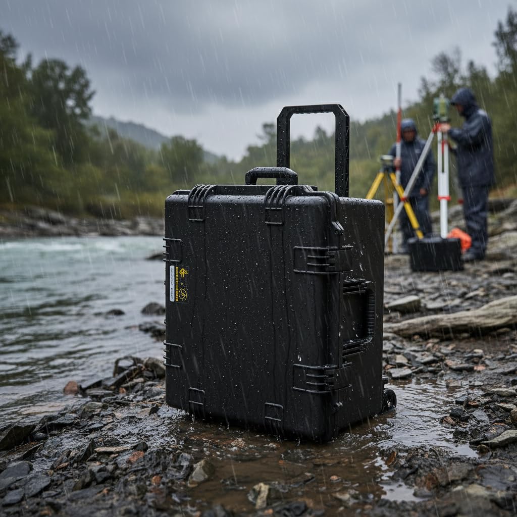 MEIJIA Portable All Weather Waterproof Hard Case, Camera Case with Customizable Fit Foam And Rolling Wheels, 24.8"X23.7"X13.17",Elegant Black