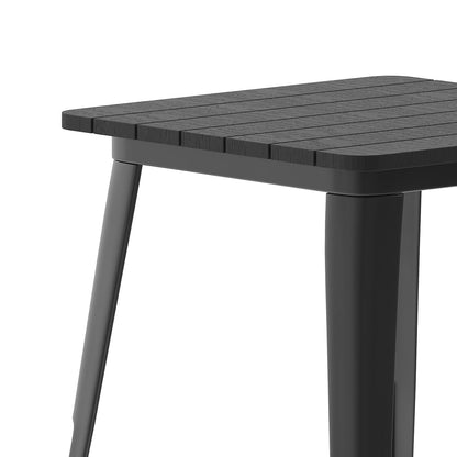 Flash Furniture Declan Commercial Outdoor Dining Table, All Weather Poly Resin Top with Steel Base, 23.75" Square, Black/Black