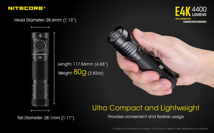 Nitecore E4K 4400 Lumen EDC Compact Rechargeable Flashlight with LumenTac Organizer