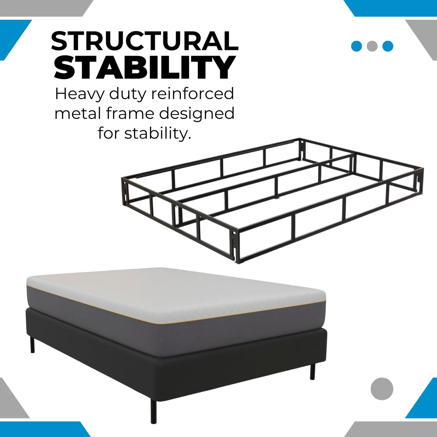 Boyd Sleep Full Size Omni Base 2-in-1 Metal Bed Frame or Foundation, Easy Assembly, Removable Legs, Heavy Duty Support, Headboard Brackets Included, Box Spring Alternative