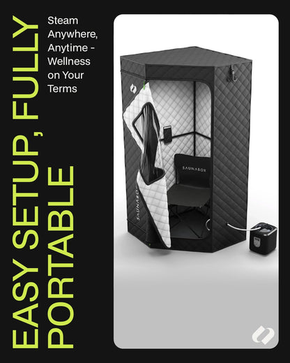 SAUNABOX® SmartSteam Kit Pro Portable Steam Sauna | Home Sauna Tent with Chair & Mat | Full Body Steam Therapy for Relaxation & Recovery | VOC-Free Materials