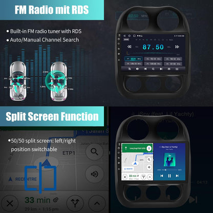 Car Radio for Jeep Compass Patriot 2010-2016, 10.1 inch Touch Screen Android 13 2G RAM 64G ROM Carplay/Android Auto/Mirror Link/SWC/Bluetooth/WiFi AHD Backup Camera
