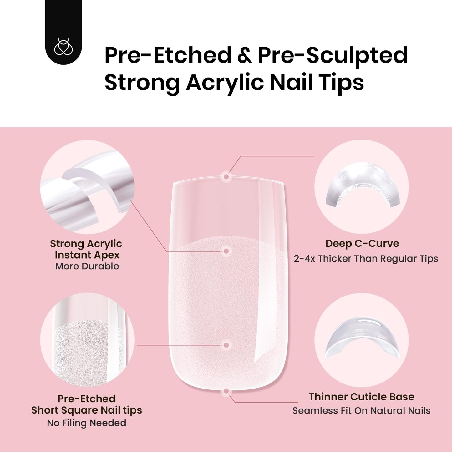 Beetles Tipex Gel Nail Kit, Medium Almond Nail Tips 224 Pcs 16 Sizes Pre-Building Pre-Etched Thick Acrylic Tips with Tipex Glue, Mini Lamp