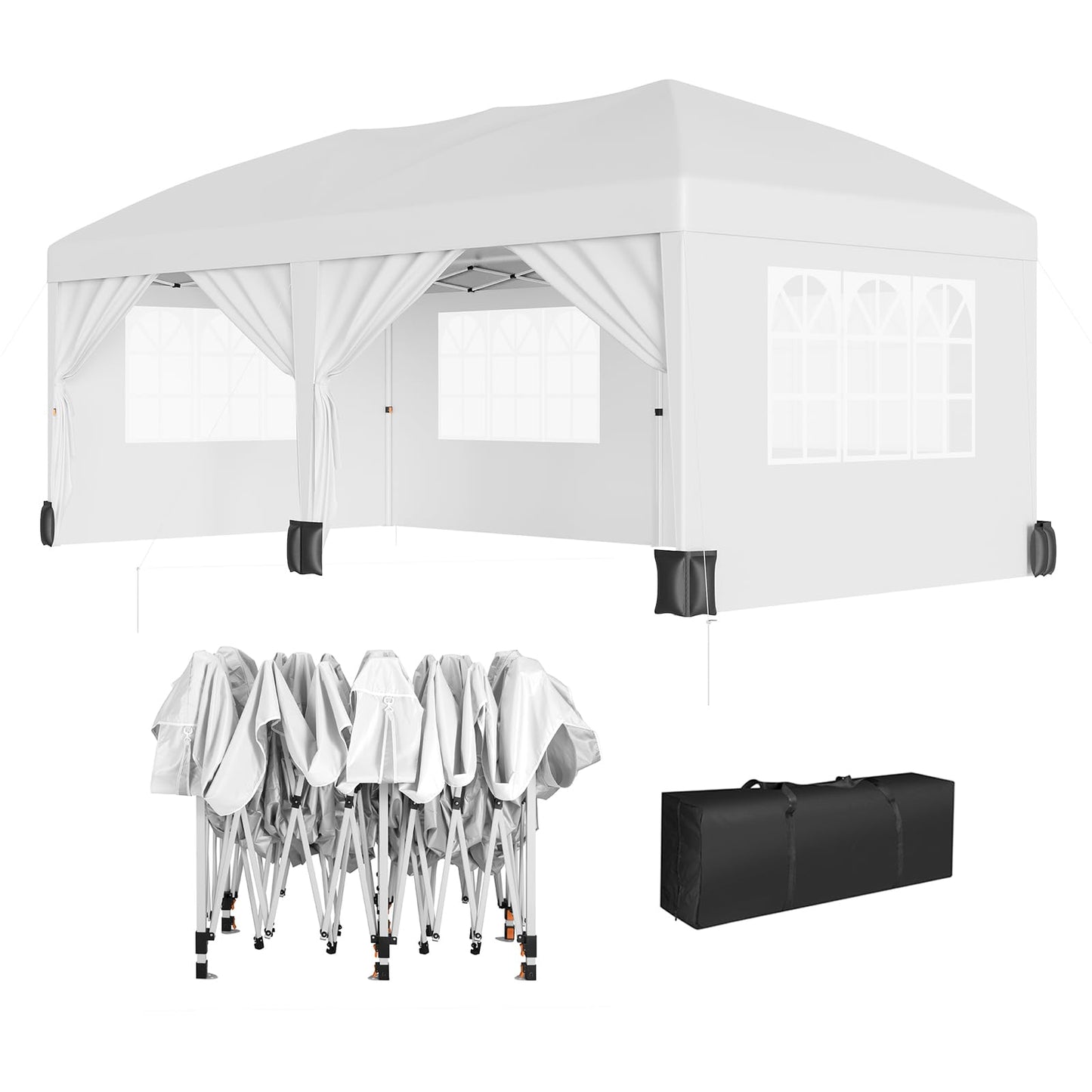 PeakPursuit 10'x20' Party Tent Heavy Duty Pop Up Canopy Commercial Canopy Wedding Tent Event Shelter with 6 Removable Sidewalls and Storage Bag for Patio Backyard Outdoor, White