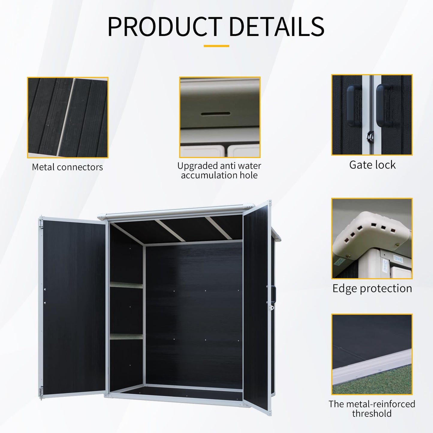 KEIKI 5x3 FT Outdoor Storage Shed Cabinet Polypropylene Frame with Lockable Doors for Bikes and Patio Furniture Toys