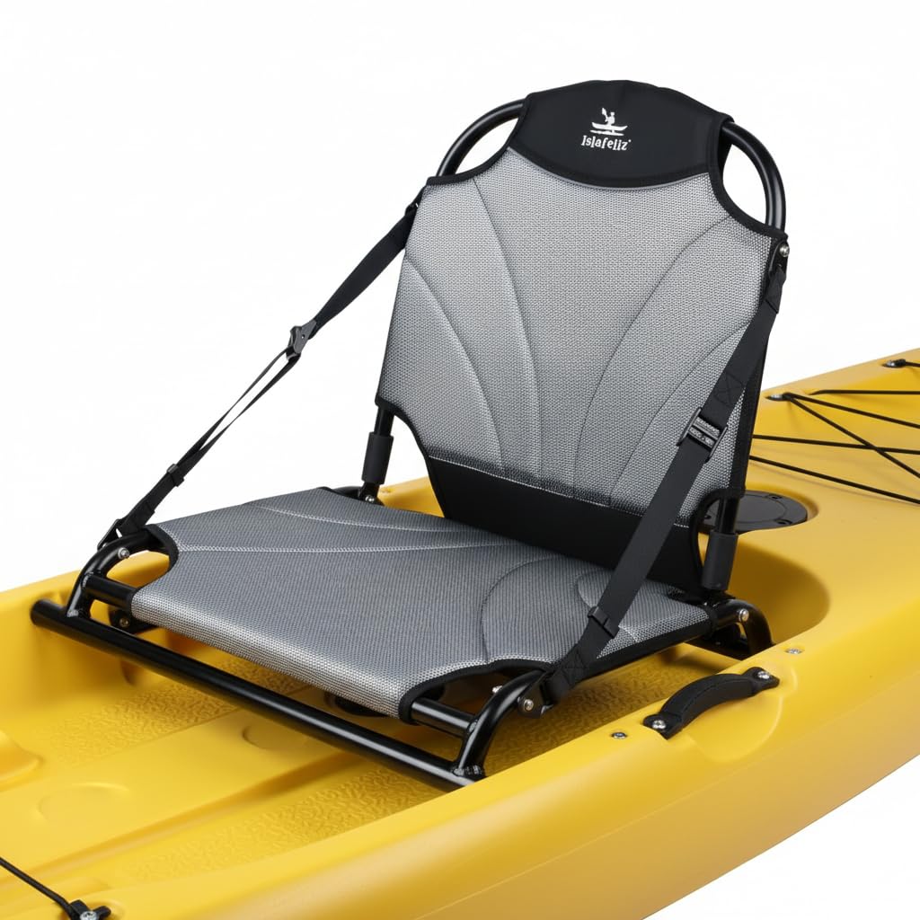 Islafeliz Aluminum Frame Kayak Seat Replacement – Breathable Mesh Stadium Chair for Sit-On-Top Fishing Kayaks & Canoes – High Back Support & Adjustable Straps