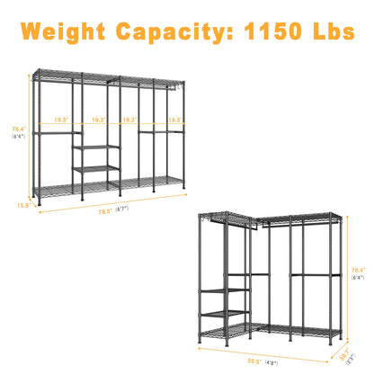 ULIFHOME H41 Garment Rack Heavy Duty Clothes Rack, Clothing Racks for Hanging Clothes, Extra Large Freestanding Portable Closet Wardrobe Rack 78.5'' W × 15.8'' D × 76.4'' H, Max Load 1150 Lbs, Black