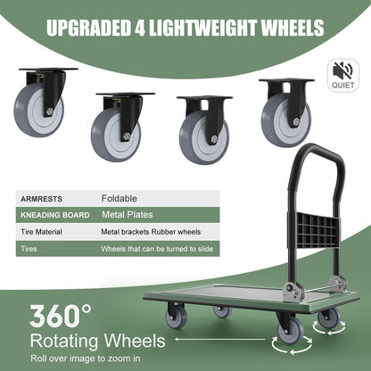 WUD Push Cart, Folding Mobile Platform Trolley,Thickened and Reinforced, 360° Swivel Wheels,30.3 “L x 19.7 ”W, 900 lb. Green Dolly cart with Wheels