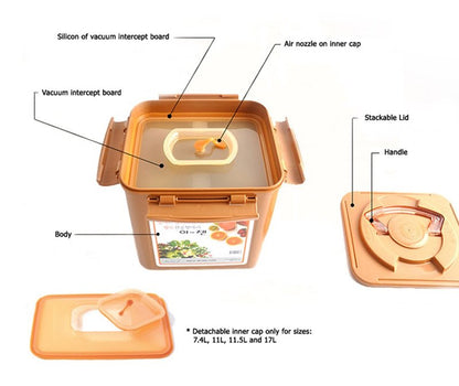 e-jen Premium Kimchi, Sauerkraut Container Probiotic Fermentation with Inner Vacuum Lid (Earthenware Brown, 2.9 gal/ 11L)