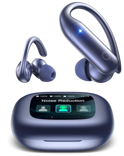 LEEMC Wireless Earbuds, Bluetooth Headphones 6.0, Ear Buds with Touch Screen, ANC ENC Noise Cancelling, 40H Bass Stereo Sound Over-Ear Earphones for iOS, Android, Sports, Workout，Darkblue