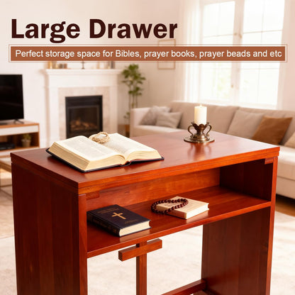 DOLEMODUO Wooden Prayer Kneeler with Storage Shelf & Cushion - Folding Prayer Bench for Home and Church, Comfortable Kneeling Devotional Pew Bench, 32" H x 22" W