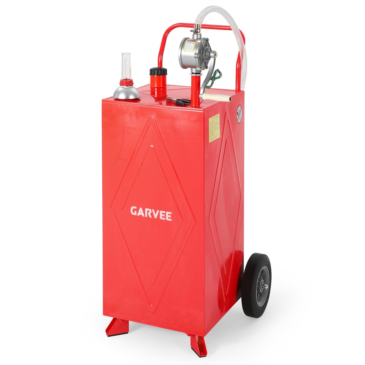 35 Gallon Fuel Gas Caddy Storage Tank, Portable Gas Caddy w/ Wheels, Reversible Manual Hand Pump & Fuel Hose, Anti-Static Grounding Clamp, Vent/Level Gauge, Wide Fill Neck, Gasoline/Diesel Transfer for ATV, Car, Mower, Tractor, Boat