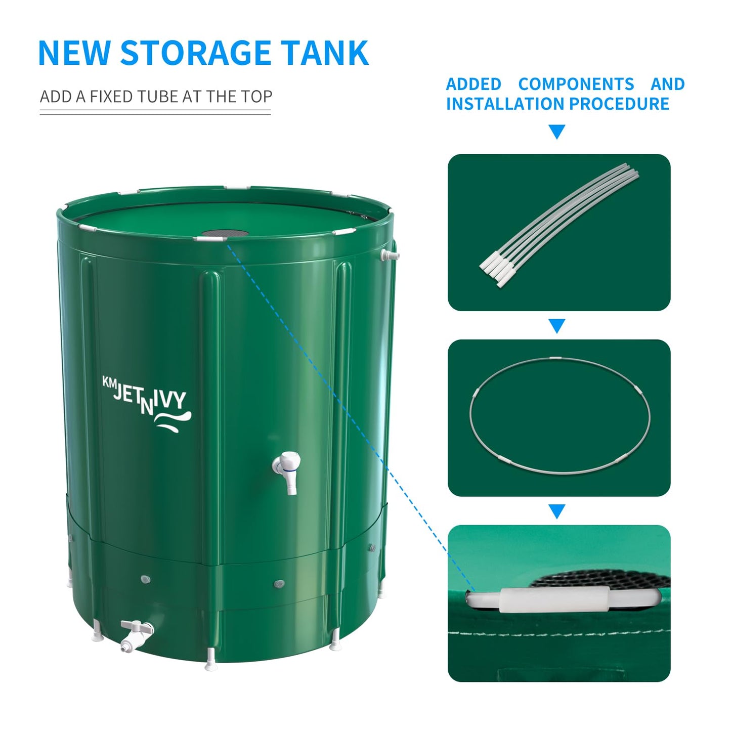 KMJETNIVY Rain Barrel Anti-Collapse Collapsible Rainwater Collection System,Portable Water Storage Tank,Garden Water Catcher(265G)