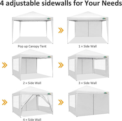 COBIZI 10x10 Pop Up Canopy Tent with 4 Sidewalls Party Tents Waterproof UPF 50+ Commercial Instant Outdoor Events Tent for Parties Markets Backyard, Ropes（10 x 10 ft White