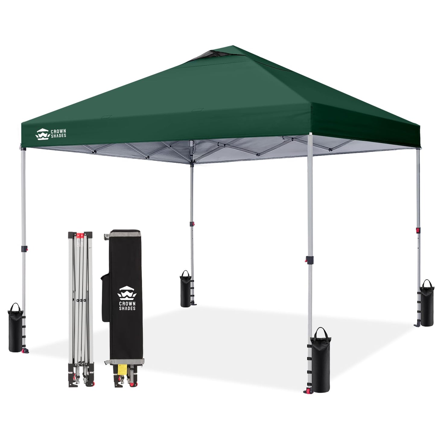 CROWN SHADES 12x12 Pop Up Canopy Outside Canopy, Patented CenterLok One Push Tent with Wheeled Carry Bag, Bonus 8 Stakes and 4 Ropes, Forest Green