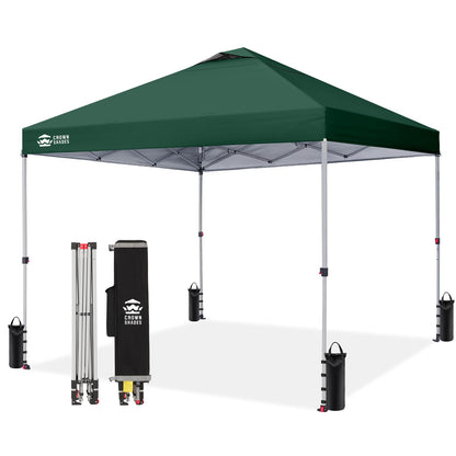 CROWN SHADES 12x12 Pop Up Canopy Outside Canopy, Patented CenterLok One Push Tent with Wheeled Carry Bag, Bonus 8 Stakes and 4 Ropes, Forest Green