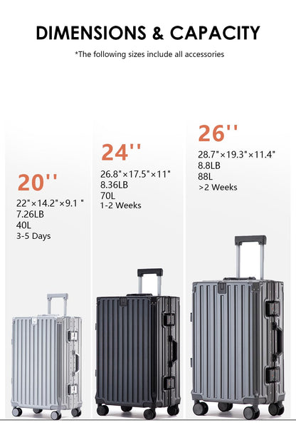 HotWay PC Hard Shell Checked Suitcase with Aluminum Frame, Luggage with Cup Holder and USB Port, Zipperless Luggage for Business Travel (Silver, Checked In 24Inch)