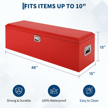 GOCAPTAIN Heavy Duty Steel Metal Tool Box 48" for Truck Bed, Locking Plate Crossbed Storage Chest with Gas-Strut Assisted Lid, Weather-Resistant Truck Bed Tool Box for Pickup, Trailer, RV