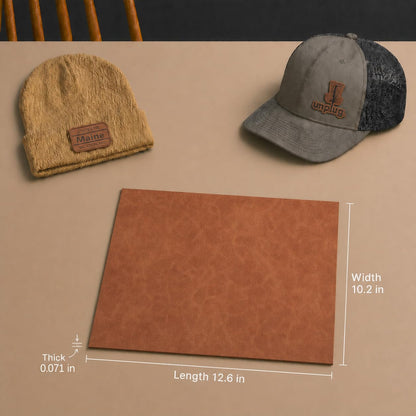 Tan/Black Laserable Leatherette Sheet Laser Engraving Blanks Thick Light Brown Faux Leather Hat Patches Heat Press Iron-on with Heat-Activated Adhesive Backing for Crafts Material Supplies,1.8mm,5-Pcs
