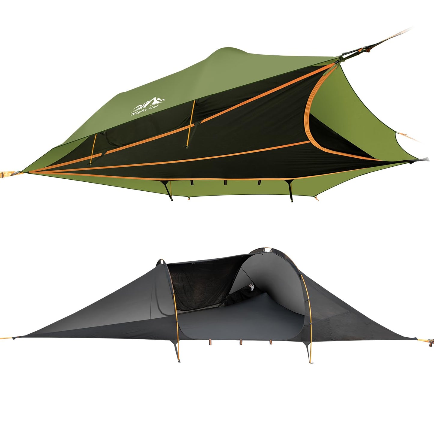 Night Cat Triangle Hammocks 2-Persons: Lay Flat 3 Point Hammock Tent with Bug Net Rainfly 13ft 440 LBS