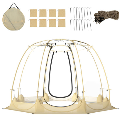 Happygrill Pop up Bubble Tent, 9.5 x 9.5 FT Outdoor Dome Screen Tent for for 4-6 People w/16 Stakes, 8 Wind Ropes, 8 Sandbags, Carrying Bag, Portable Weatherproof Screen House for Camping Sports Event