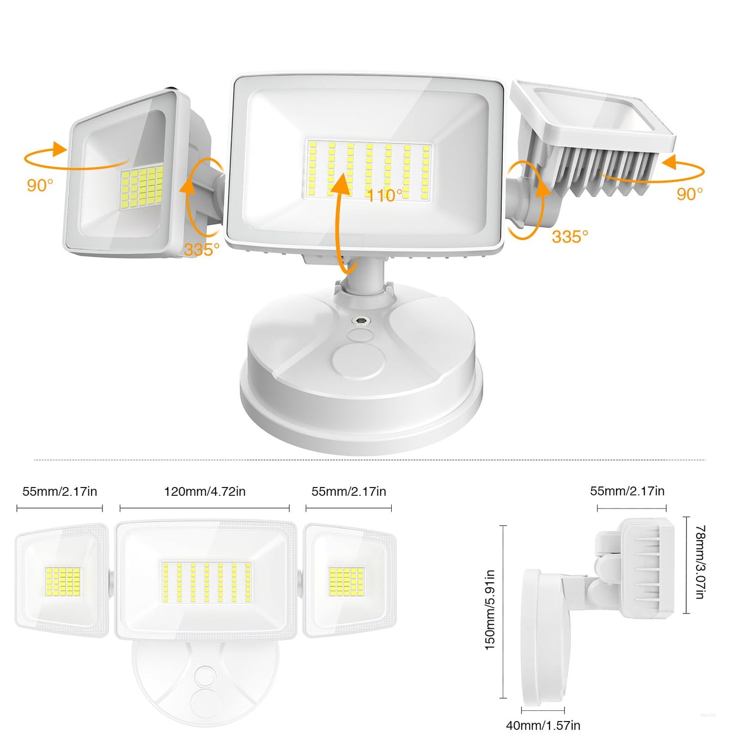 Onforu 3 Packs 75W LED Security Light, 7000LM Outdoor Flood Lights Fixture with 3 Adjustable Heads, IP65 Waterproof, 6500K White Brightness Exterior Wall Mount Security Light for Eave, Yard(White)