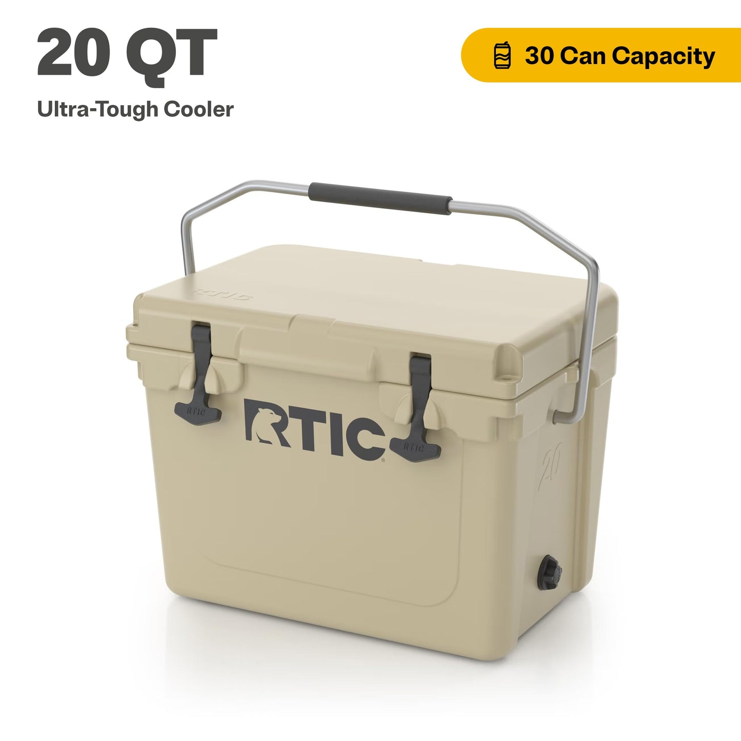 RTIC 20 QT Ultra-Tough Cooler Hard Insulated Portable Ice Chest Box for Beach, Drink, Beverage, Camping, Picnic, Fishing, Boat, Barbecue, Tan