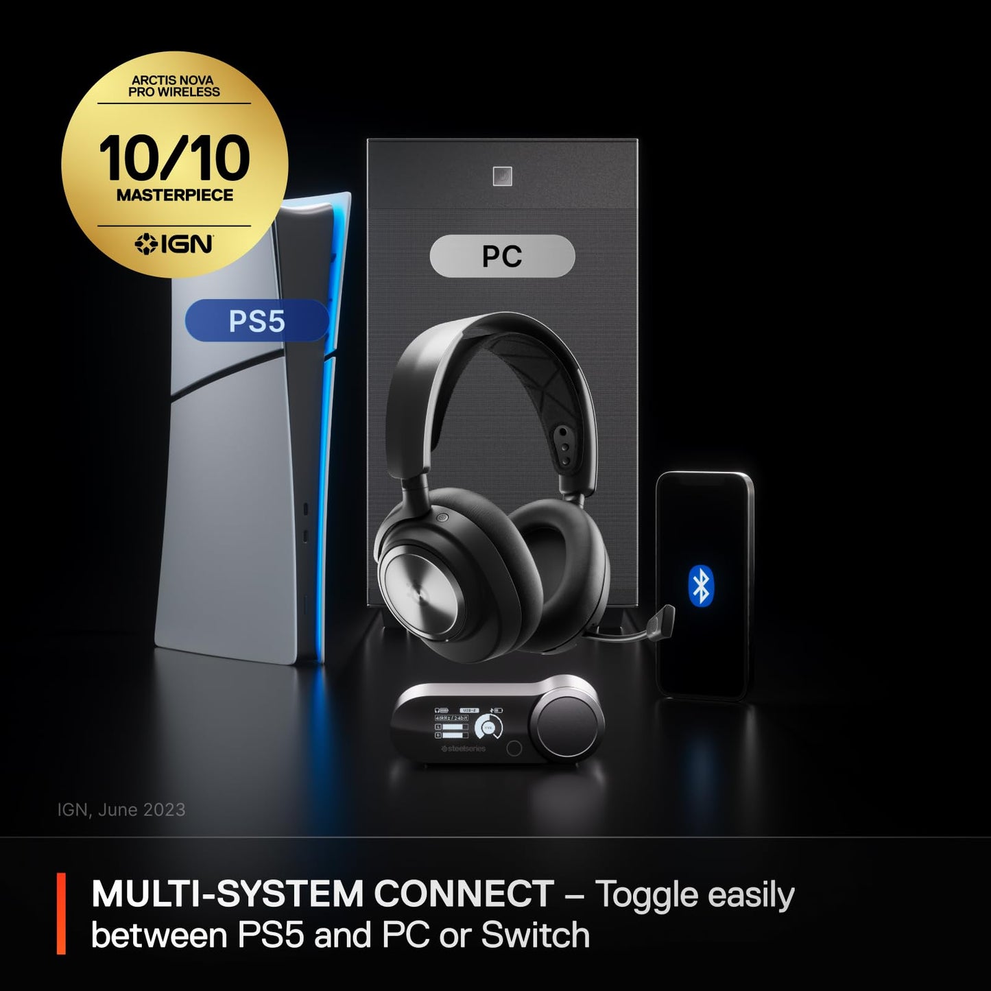SteelSeries Arctis Nova Pro Wireless Multi-System Gaming Headset - Premium Hi-Fi Drivers - Active Noise Cancellation - Infinity Power System - Stealth Retractable Mic - PC, PS5/PS4, Switch, Mobile