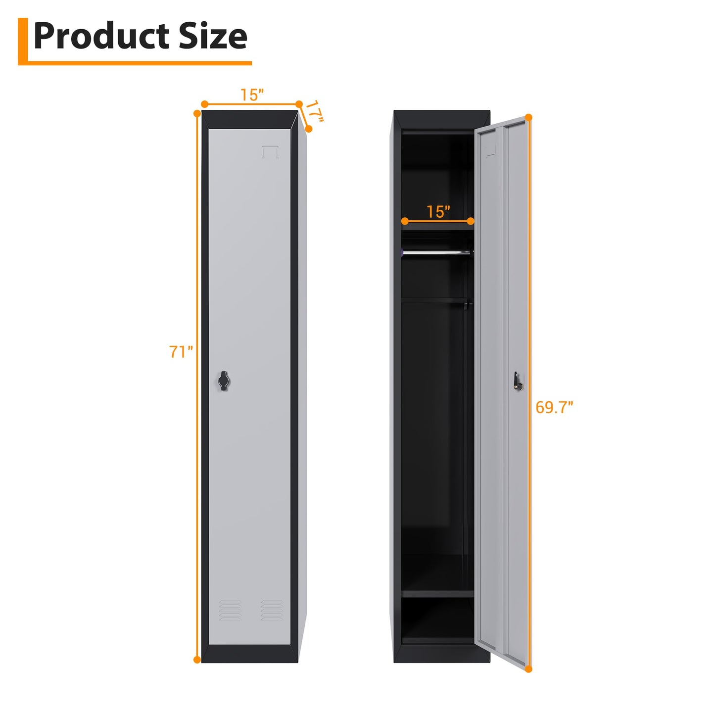 GAOMON Metal Locker, Metal Storage Locker with Shelves and Doors, Perfect for Employees and Students, Ideal for Offices, Schools, Gyms, Homes, and Garages, Assembly Required, Grey & Black