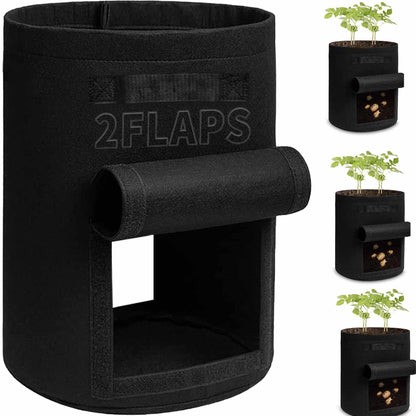 TCBWFY 4 Pack Potato Grow Bags with 2 Flaps 15 Gallon,Heavy Duty 14oz/yd² Planter Pot with Sturdy Handles and 2 Harvest Windows for Potato Tomato and Vegetables