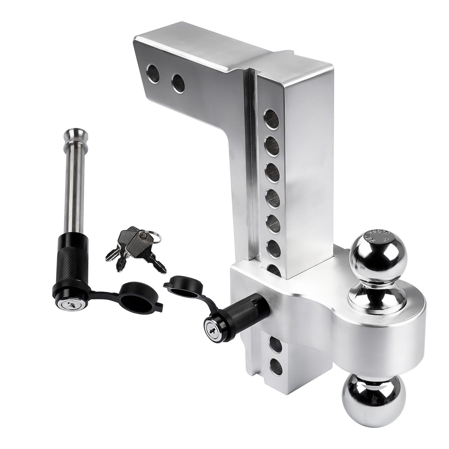 Lamerto Adjustable Trailer Hitch Ball Mount for 2.5-Inch Receiver, 10-Inch Drop/Rise Hitch 18500LBS, 2" and 2-5/16" Balls, with 2 latches Locks, Silver