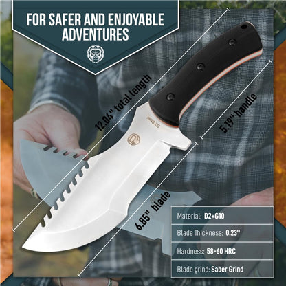 Holtzman's Gorilla Survival Tracker Fixed Blade Hunting & Camping Knife with Fire Starter and Complete Tactical Survival Kit (Black)