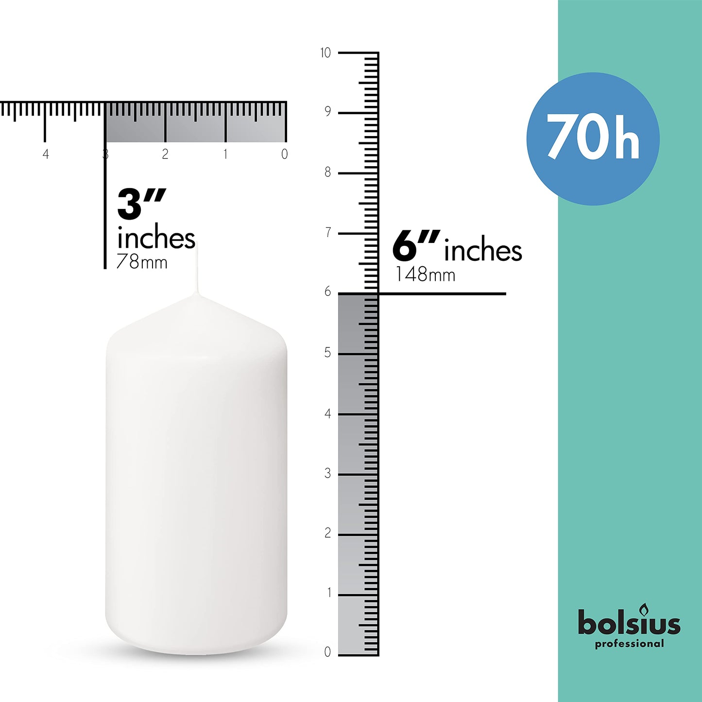 BOLSIUS 6 White Pillar Candles Bulk - 3x6 Inches Candle Set - 70+ Hours Clean Burning - No Palm Oil - 0% Animal Fat - Premium European Quality - Unscented Dripless Wedding Pillars