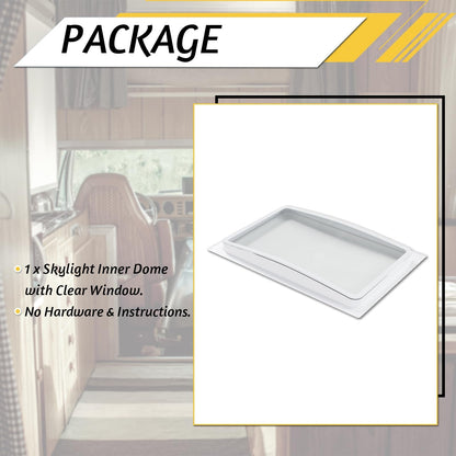 KUAFU RV Skylight Inner Dome Cover, 24in x 15.8in, Shatterproof ABS Plastic, Clear Window, Easy Screw Installation, Model GO-1473, White