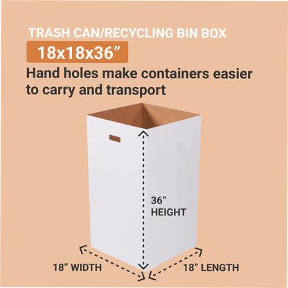 Box USA 50 Gallon 18 L x 18 W x 36 H 10-Pack Cardboard Trash Cans and Recycling Bins, Reusable or Disposable Pop Up Garbage Boxes