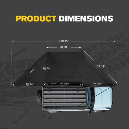 BUNKER INDUST 180 Degree Awning Free Standing, Vehicle Overland Awning Built-in LED Light - Three Colors, Car Driver Passenger Side, Waterproof Wind Resistant for SUV Van Truck Camper