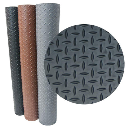 Rubber-Cal Diamond-Plate Thermoplastic Flooring - 3.5mm x 36" x 8ft - Black