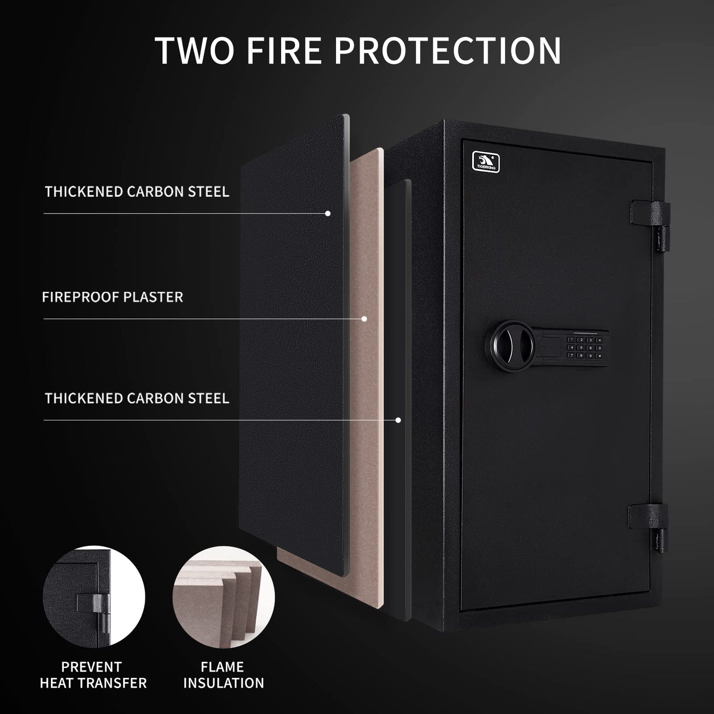 TIGERKING Fireproof Safe for Home Office, 3.47 Cu Ft Heavy Steel Security Safe with 30-Min Fire Protection at 1200°F, Digital Keypad Lock, Removable Shelves for Documents Cash Jewelry