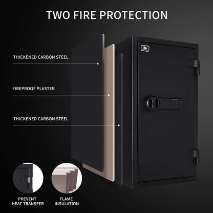 TIGERKING Fireproof Safe for Home Office, 3.47 Cu Ft Heavy Steel Security Safe with 30-Min Fire Protection at 1200°F, Digital Keypad Lock, Removable Shelves for Documents Cash Jewelry