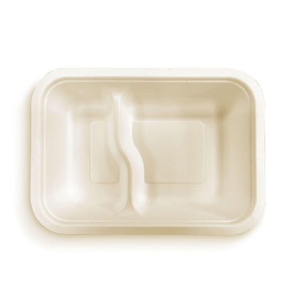 Vegware Compostable 32oz Molded Fiber To Go Containers, 2 Compartment, Case of 600, Nourish, No-Added PFAS, Reuseable, Bagasse, Meal Prep Food Storage, Hot or Cold, Choice of Size 5 Lids & bases