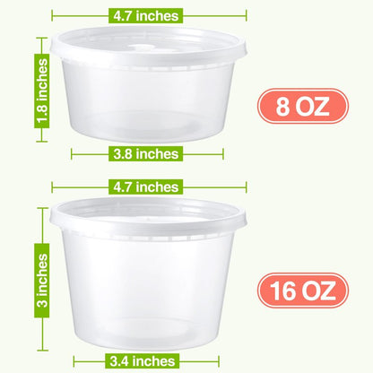NEEBAKE 60 Set Deli-Containers-with-Lids: [8oz 16oz] Food-Storage-Containers Combo Pack, Airtight Plastic-Storage-Containers-with-Lids, Microwaveable & Freezer Safe To-Go-Containers