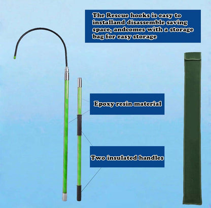 7.6 Feet Rescue Hook, High Voltage Insulated Rescue Hook high Voltage Telescopic 10kv35kv, Fire Electrician Anti-electrocution Rescue Hook 380V, Rescue Hook,18 inch Opening (Green7.6Feet)