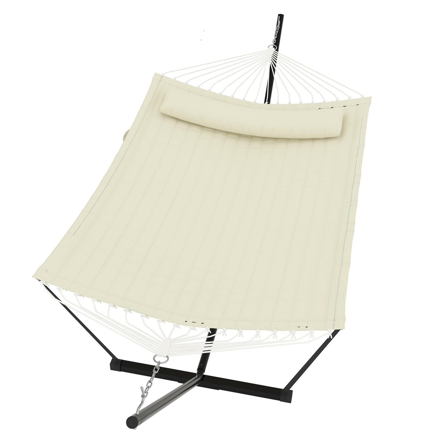 GarveeLife 2 Person Double Hammock with Stand and Pillow - 450 Lbs Capacity Heavy Duty Hammock with Balance Rope, Large Outdoor Hammock for Patio Backyard Poolside