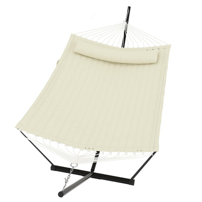 GarveeLife 2 Person Double Hammock with Stand and Pillow - 450 Lbs Capacity Heavy Duty Hammock with Balance Rope, Large Outdoor Hammock for Patio Backyard Poolside