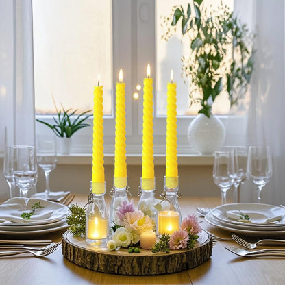 8 Pack 10 Inch Yellow Spiral Taper Candle Set, 7/8 Inch Unscented Driples Candlesticks for Home Decoration, 6-7 Hours Burn