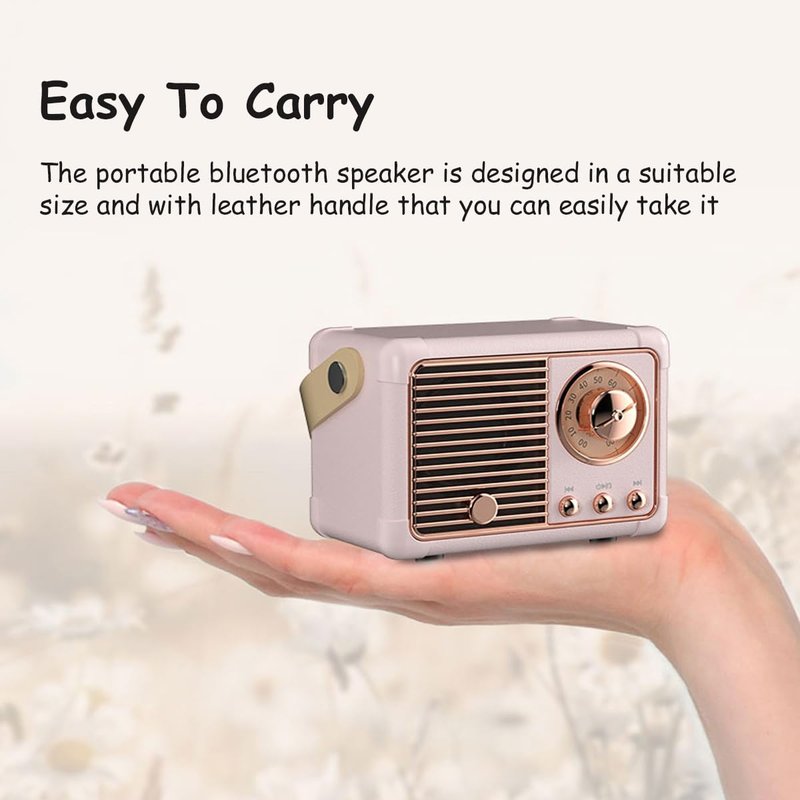 Baolira Retro Bluetooth Speaker, Portable Wireless Speaker with Crystal Clear Stereo Sound Rich Bass, Best Birthday Gifts Ideas for Women Teenage (Pink)