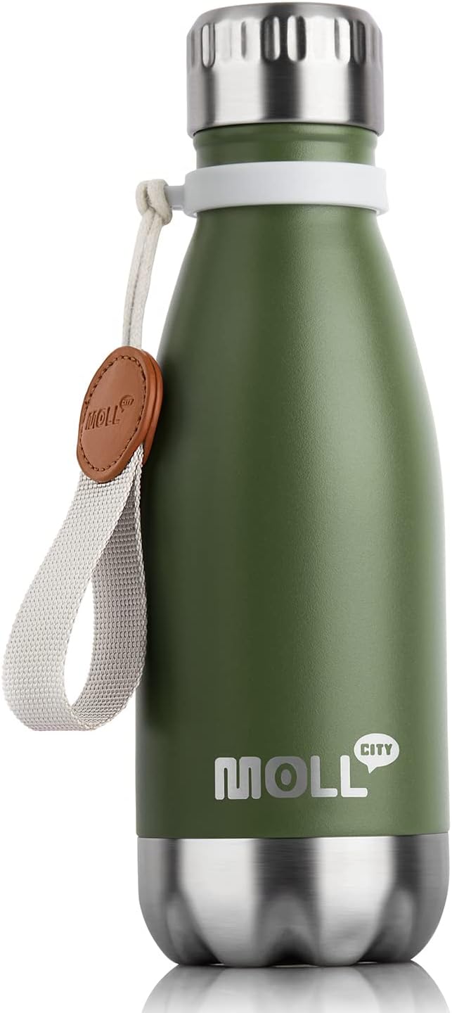Skiennix 9 oz Stainless Steel Insulated Water Bottle - Leak Proof Mini Cola Shape for Kids (Grass Green)