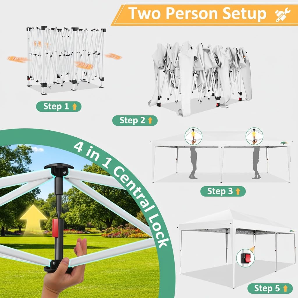 COBIZI 10x20 Pop Up Canopy Tent Commercial Instant Shelter with 6 Sidewalls, Durable Waterproof Portable Gazebo UPF 50+ for Outdoor Party, Wedding, Vendor Events (White)