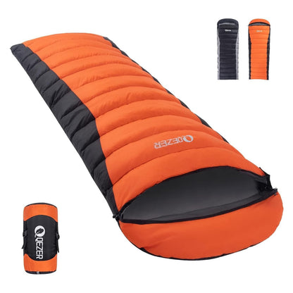 QEZER Down Sleeping Bag for Adults 600 Fill Power, Cold Weather Compact Ultralight All Seasons Sleeping Bag for Backpacking, Camping, Hiking